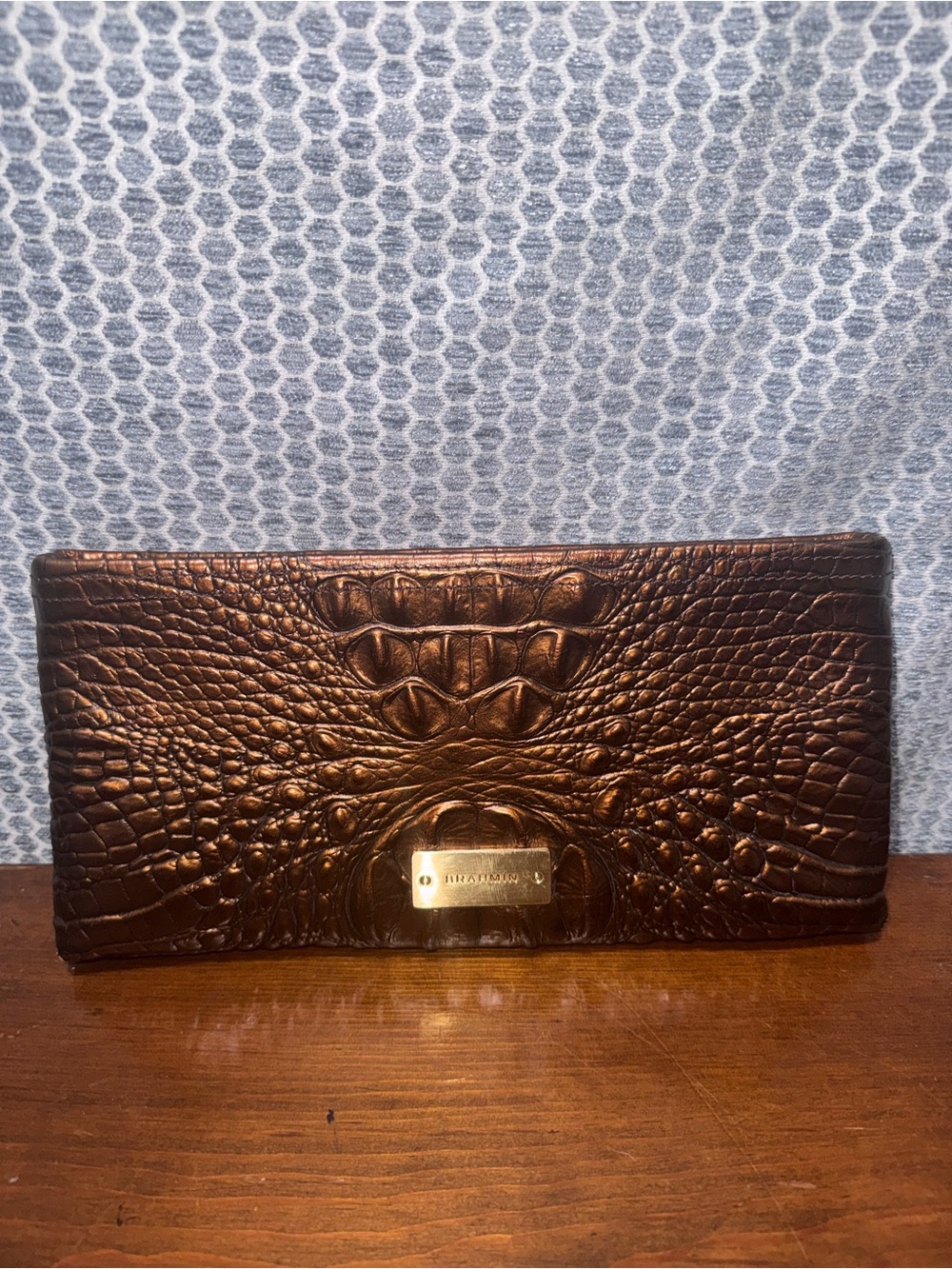 Brahmin Bronze Brown Croc-Embossed Clutch Wallet ( missing strap)